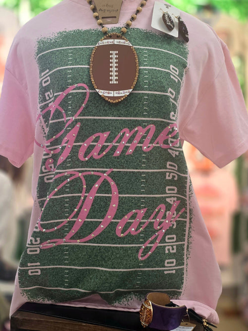 Game Day Football Field Rhinestone Graphic Tee