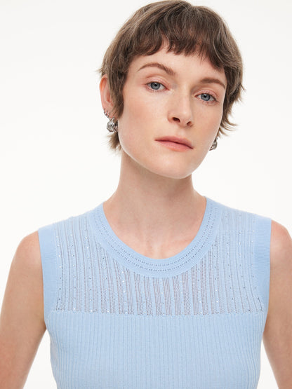 Lyocell Blend Rhinestone Women Knit Tank Top
