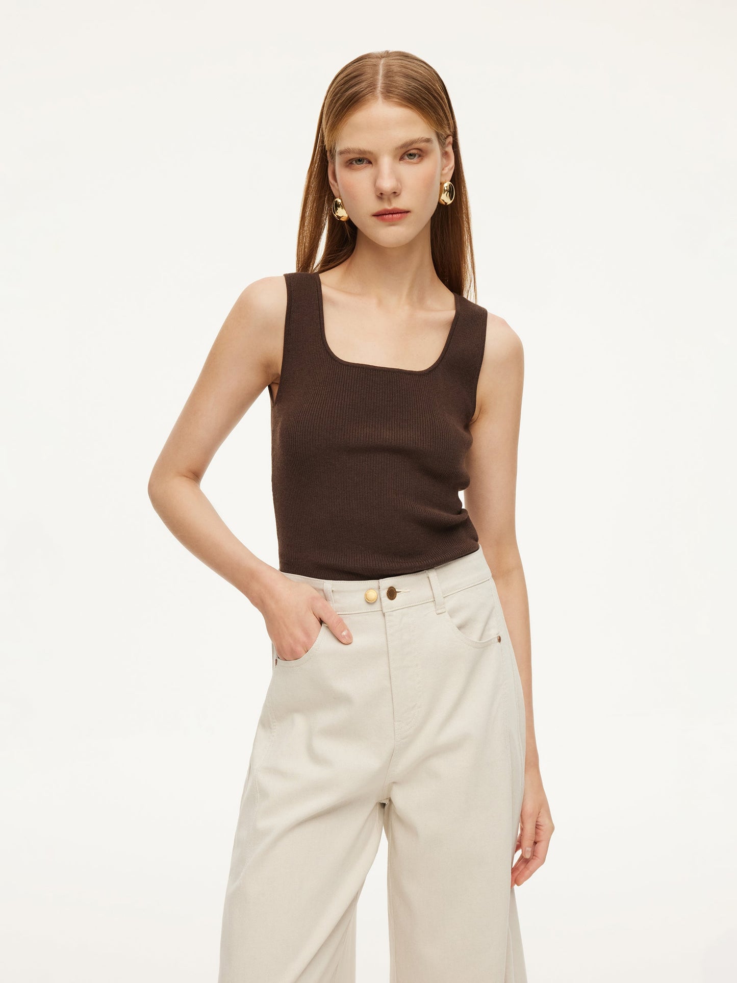 Square Neck Women Knit Tank Top