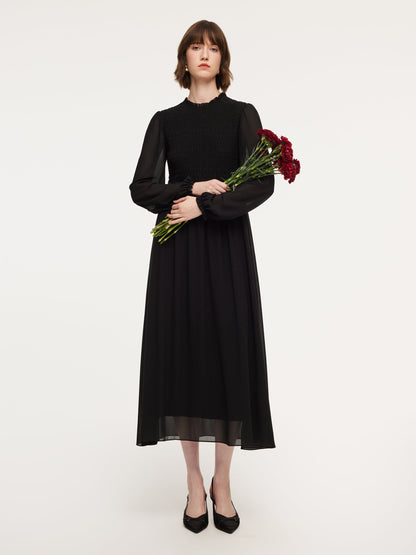 Ruffle Round Neck Women Smocked Maxi Dress