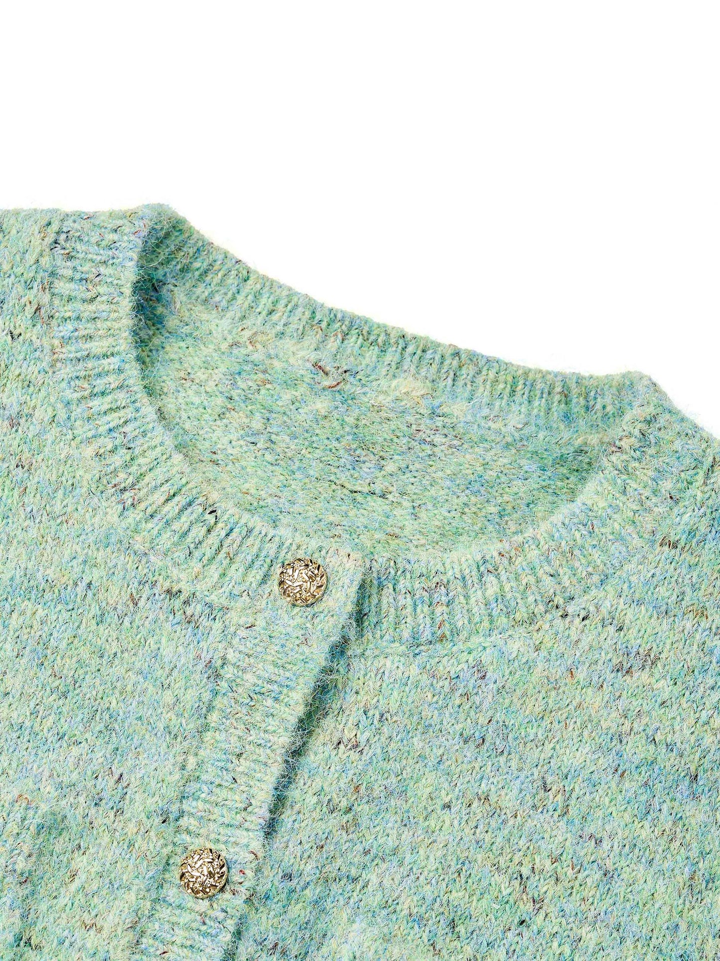 Melange Green Single Breasted Women Cardigan