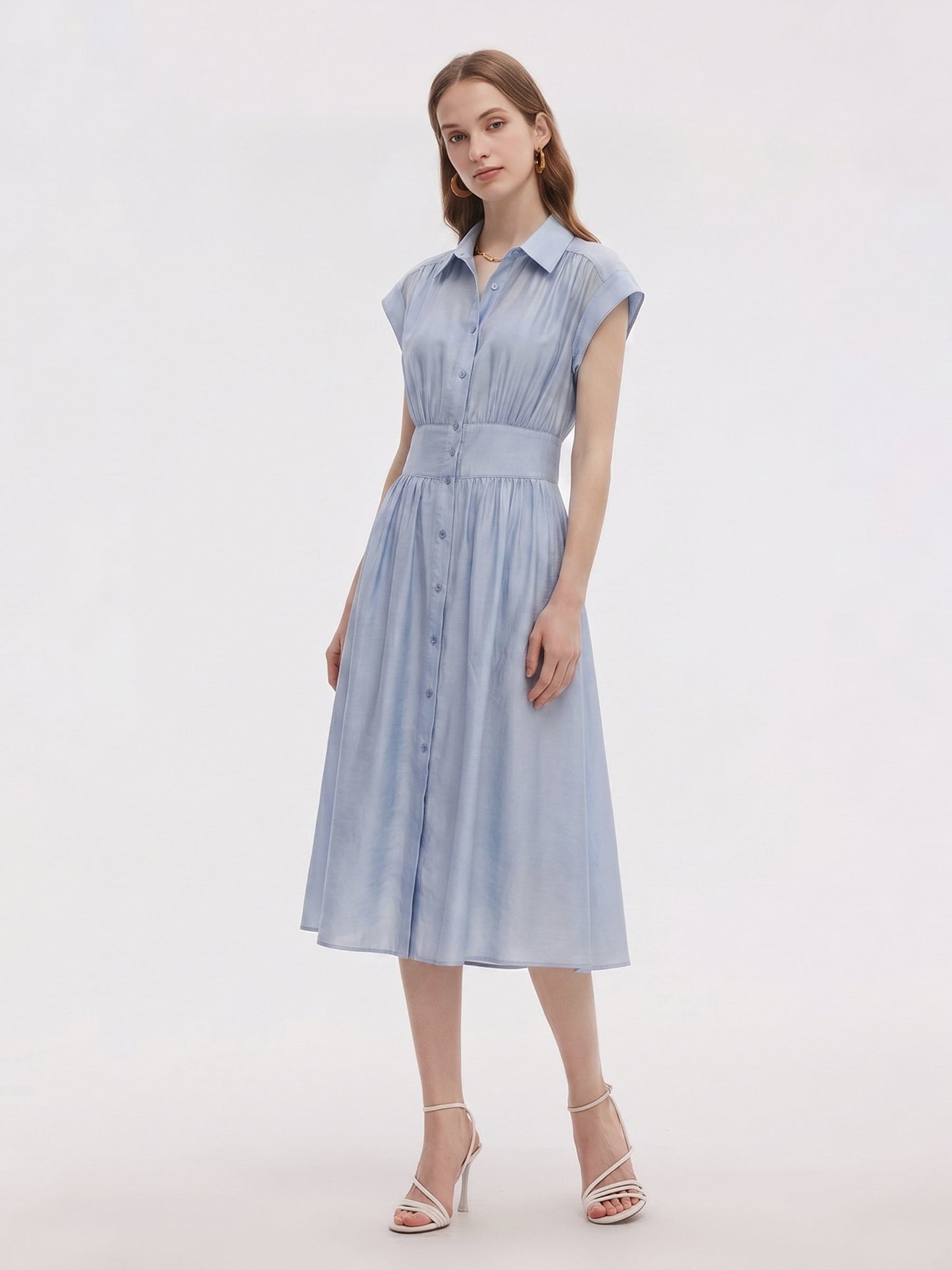 Tencel Blend Women Midi Shirt Dress With Slip