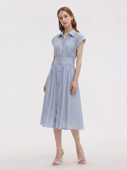 Tencel Blend Women Midi Shirt Dress With Slip