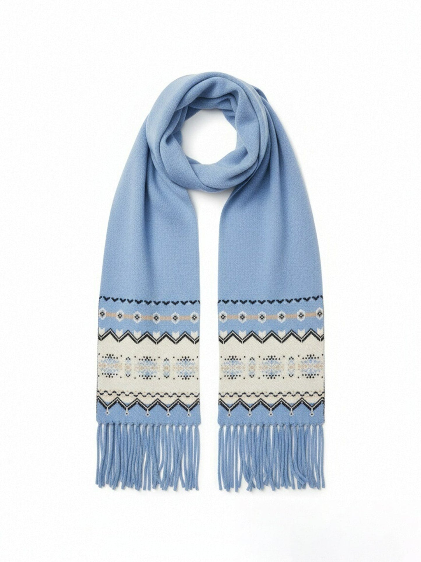 Wool Blend Fair Isle Fringe Scarf