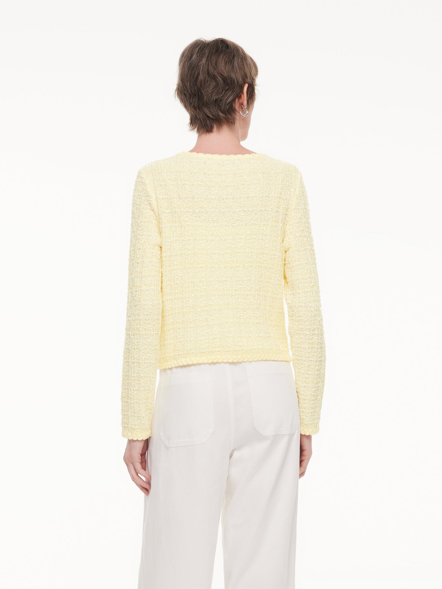 V-Neck Single-Breasted Women Textured Cardigan