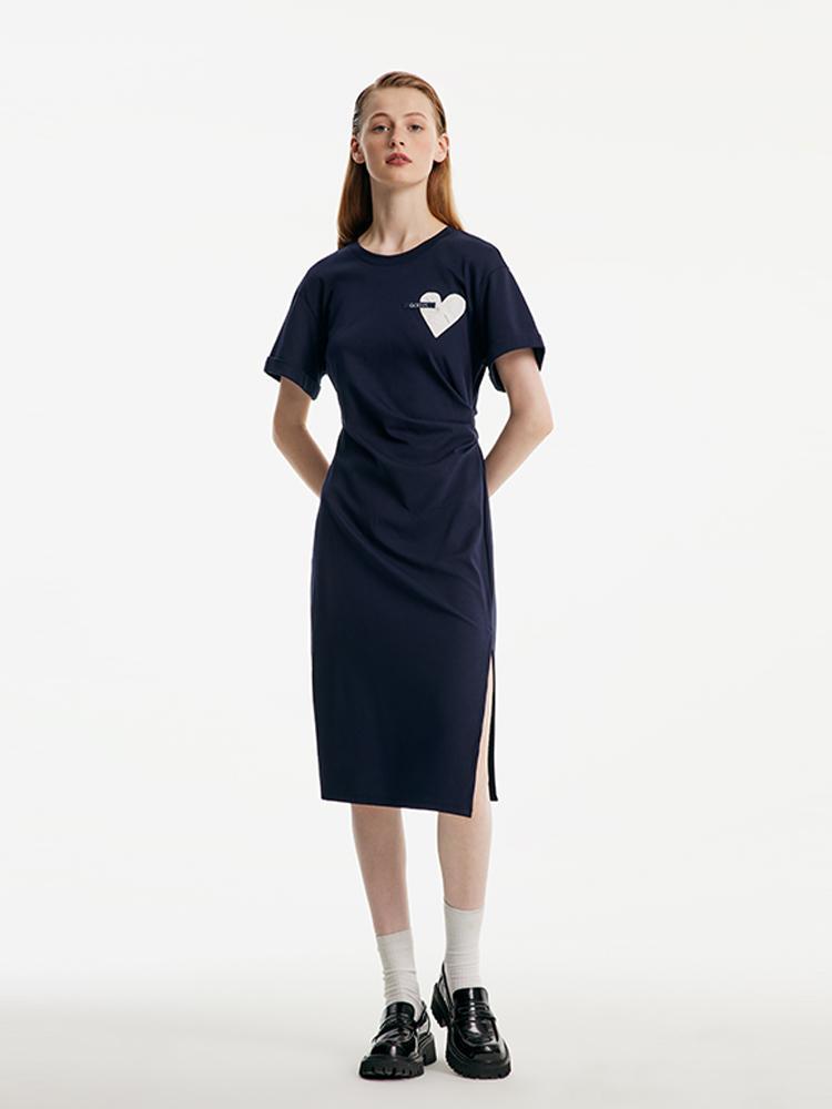 Split Gathered Waist Knitted Midi Dress