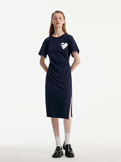 Split Gathered Waist Knitted Midi Dress