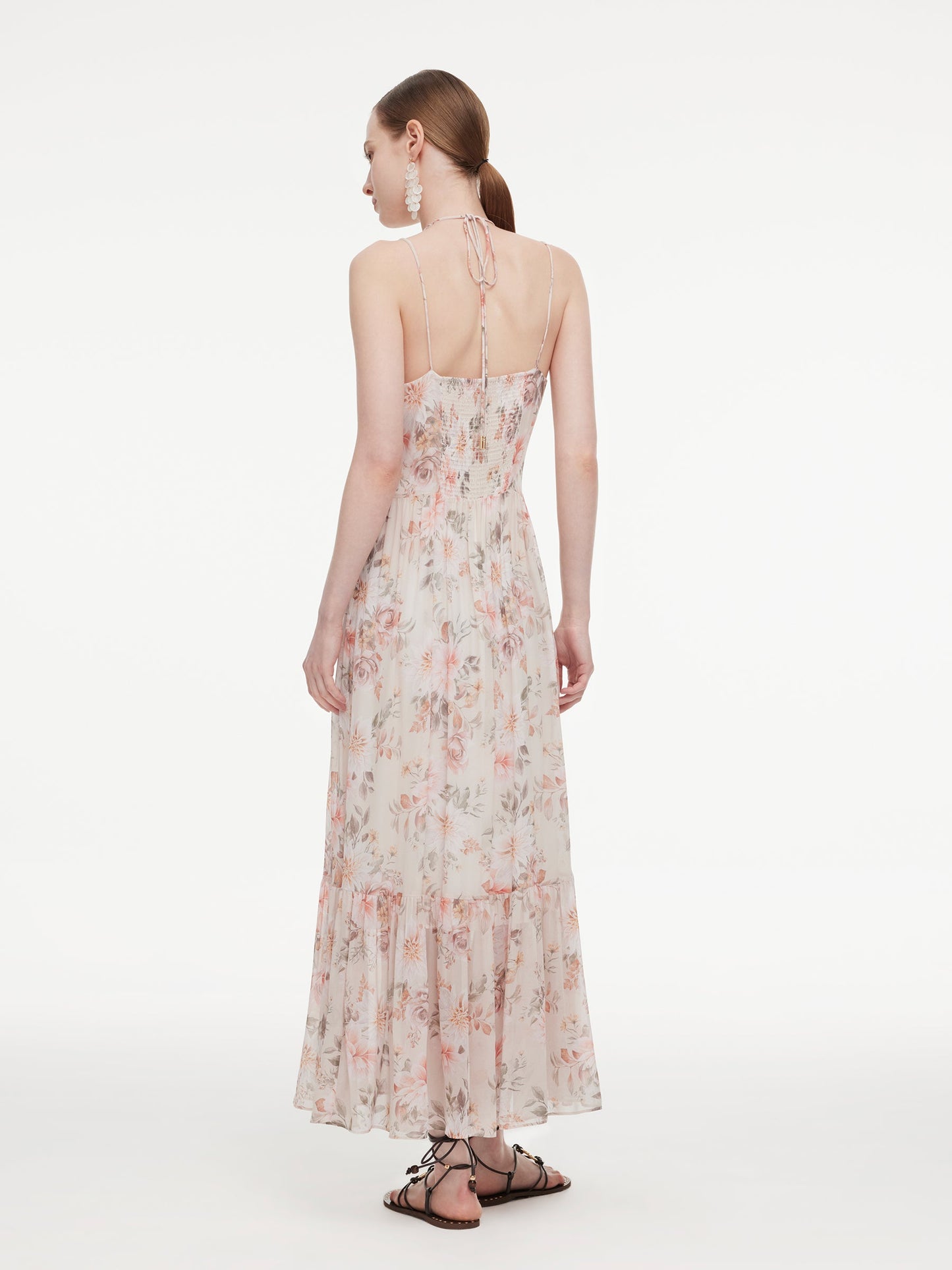 10MM Mulberry Silk Floral Print Women Strap Maxi Dress