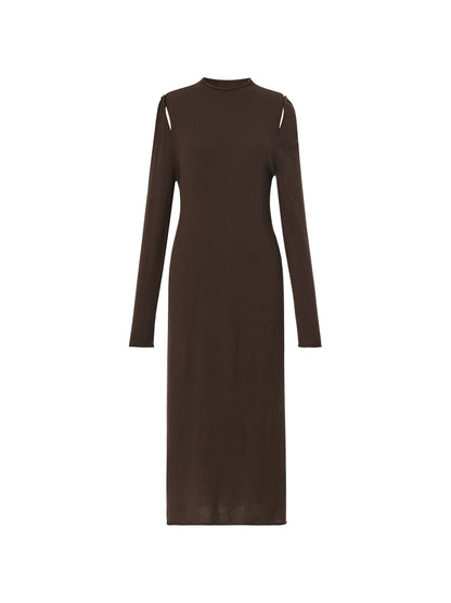 100% Wool Mock Neck Women Knit Maxi Dress