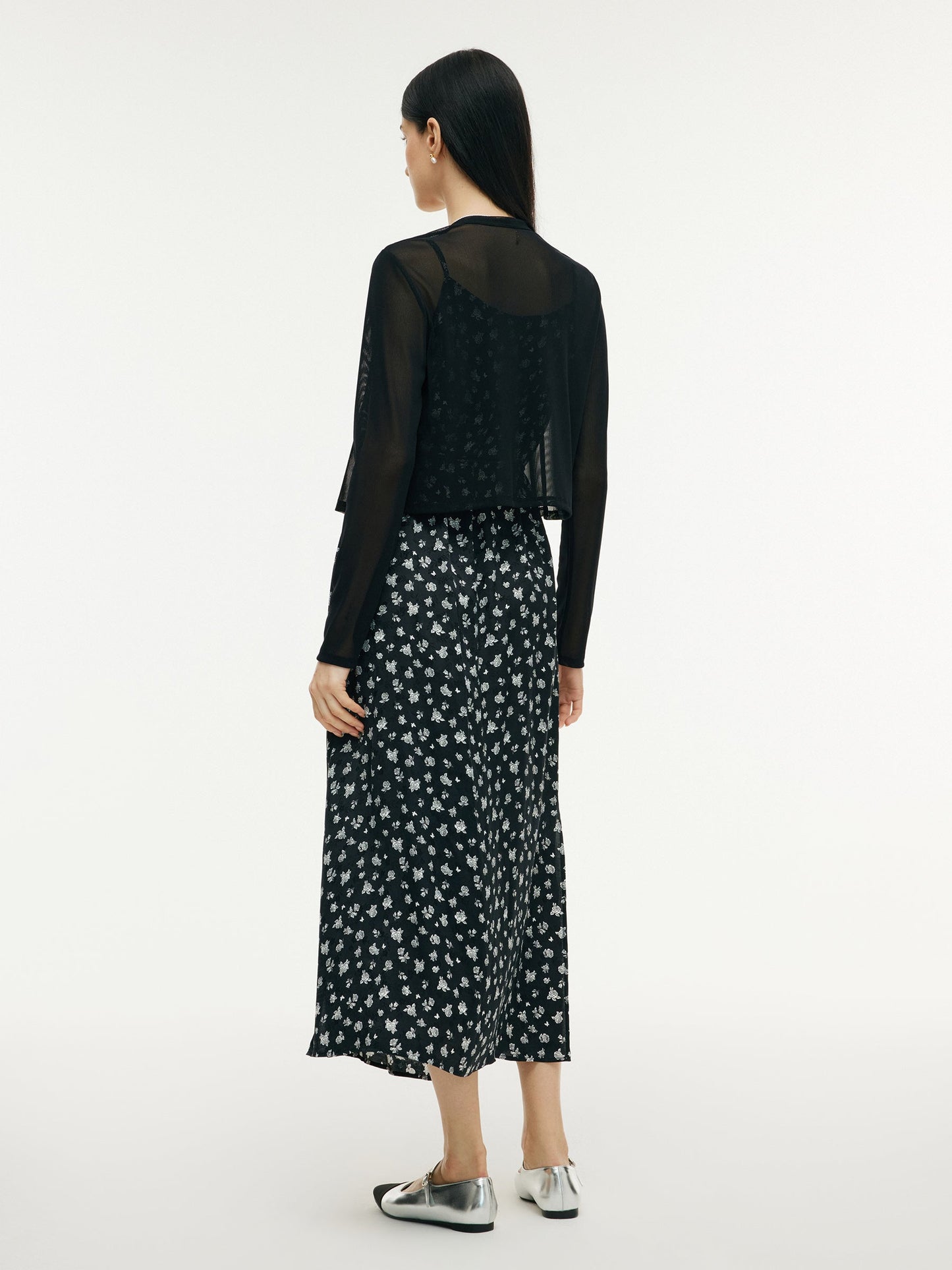 Floral Print Strap Side Slit Maxi Dress And Cardigan Two-Piece Set