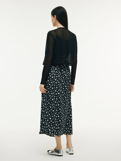 Floral Print Strap Side Slit Maxi Dress And Cardigan Two-Piece Set