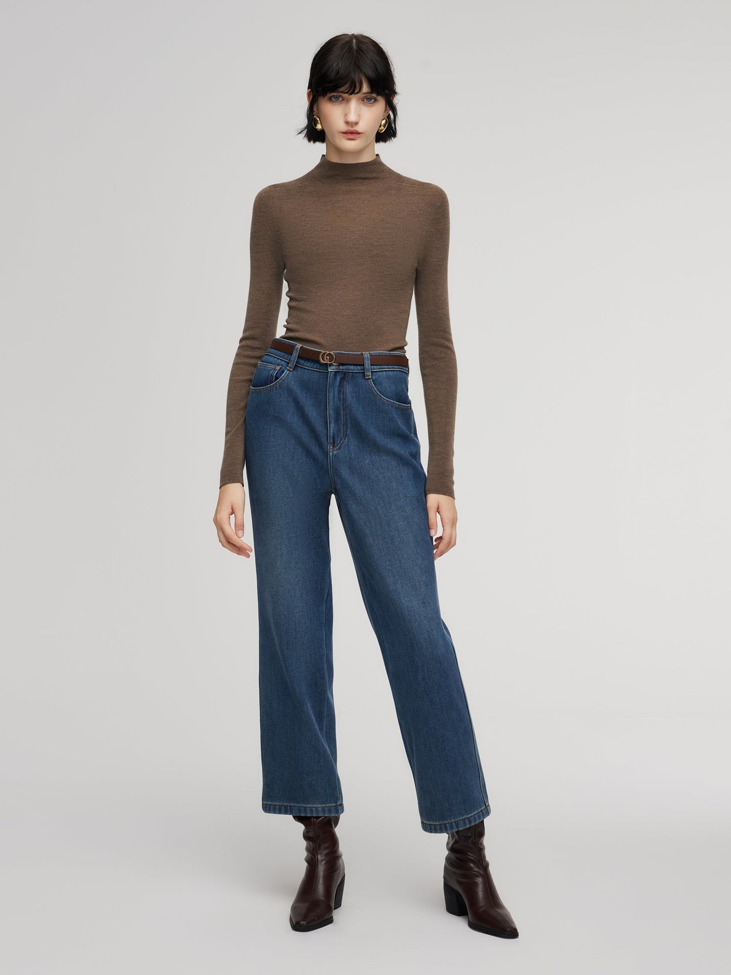 100% Cotton Denim Fleece Lined Women Straight Ankle Length Jeans
