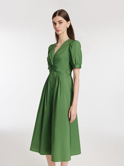 V-Neck Knotted Women Midi Dress