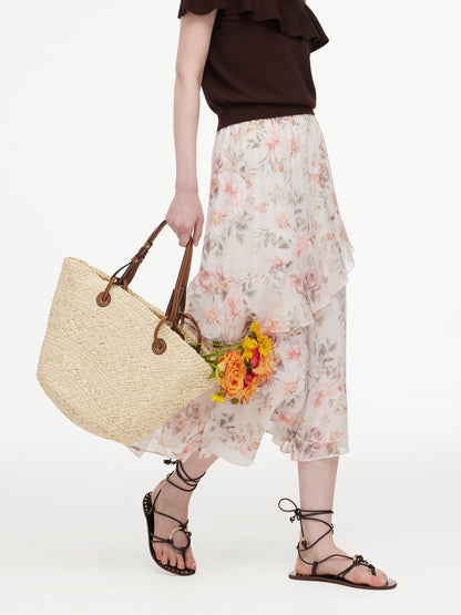 10MM Mulberry Silk Floral Print Women Tiered Skirt