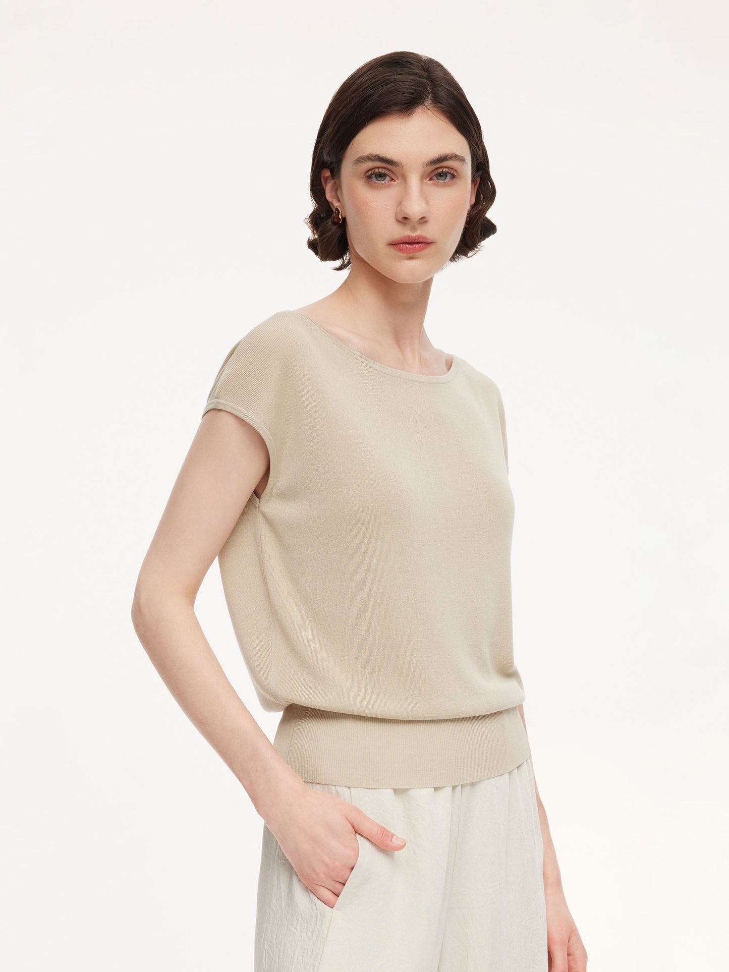Tencel Mulberry Silk Blend Women Knit Top With Detachable Necklace