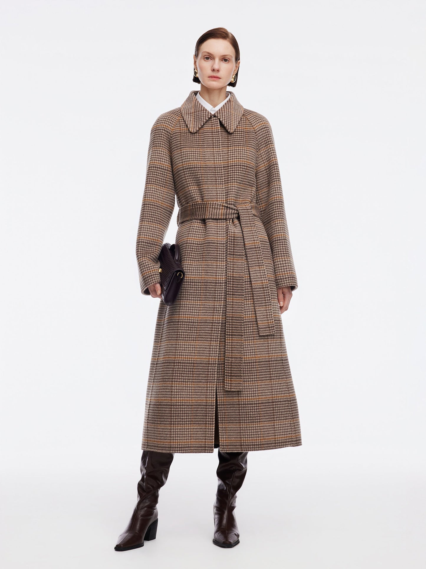 Cashmere Wool Blend Plaid Double-Faced Women Wrap Overcoat