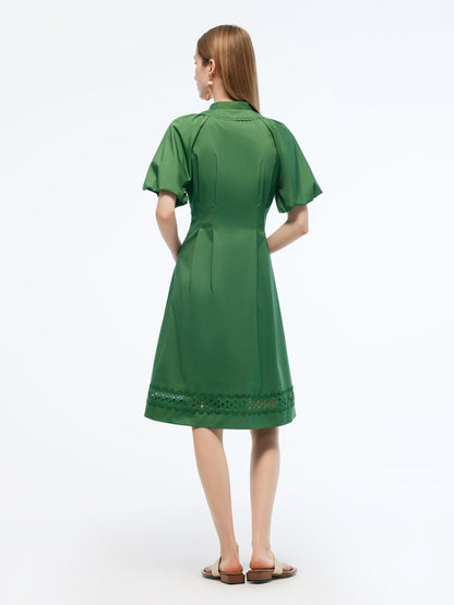 Gathered Waist Puff Sleeve Women Midi Dress