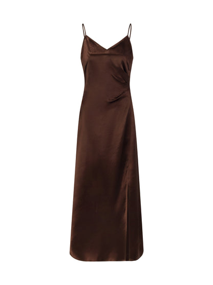 100% Acetate Women Strap Maxi Dress With Floral Choker And Eye Mask