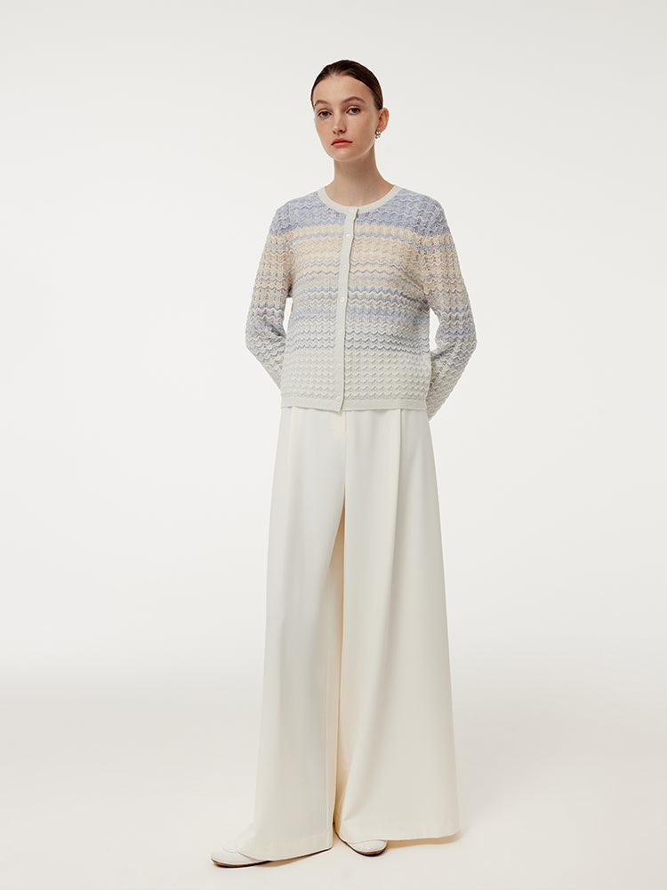 Cotton Blue And White Gradient Stripe Women Cardigan