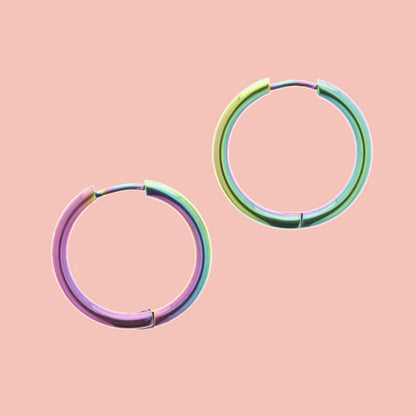23mm Stainless Steel Rainbow Hoop Earrings