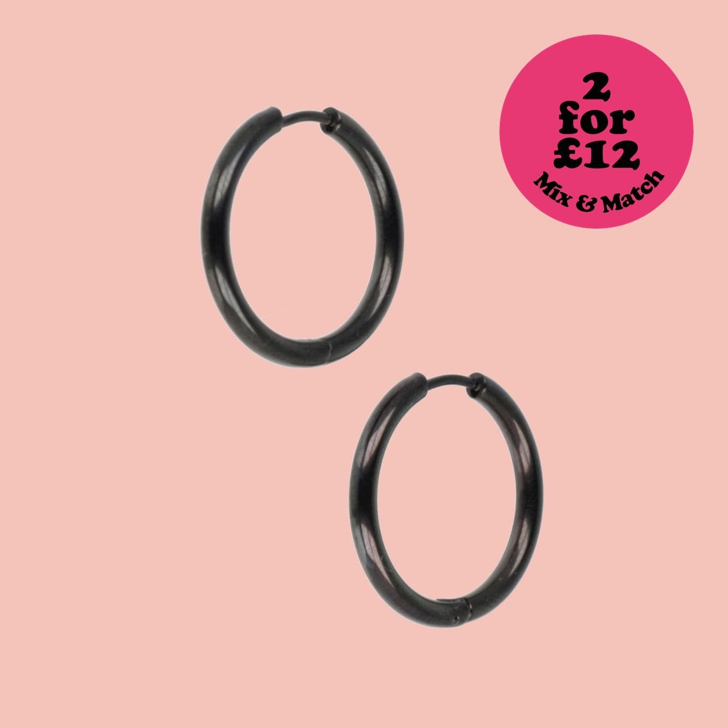 23mm Stainless Steel Hoop Earrings (Black)
