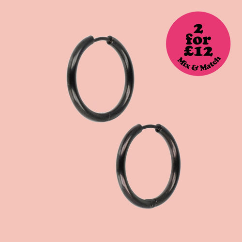 23mm Stainless Steel Hoop Earrings (Black)