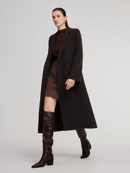 Cashmere Wool Blend Gathered Waist Women Overcoat