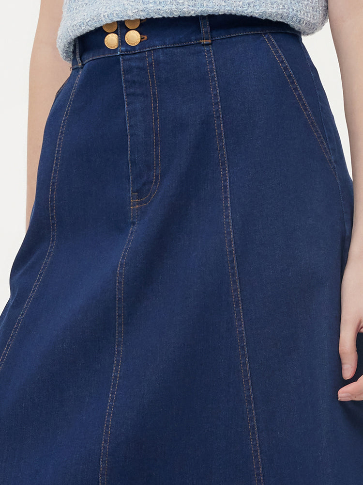 Denim A-Line Adjustable Waist Women Skirt