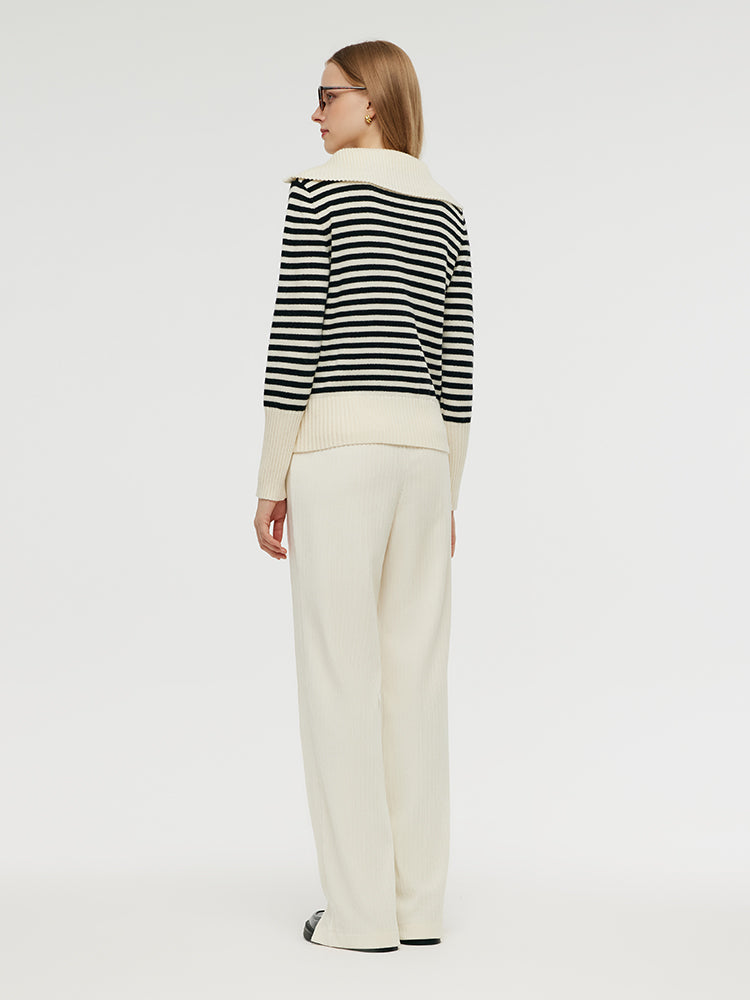 Oversized Collar Half-Zip Women Knit Top