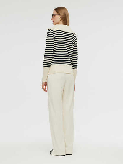 Oversized Collar Half-Zip Women Knit Top