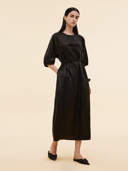19MM Xiang Yun Silk Jacquard Women Self-Tie Belt Maxi Dress