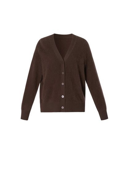 100% Brushed Wool V-Neck Women Cardigan