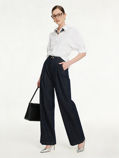 Denim Adjustable Waist Women Wide Leg Jeans