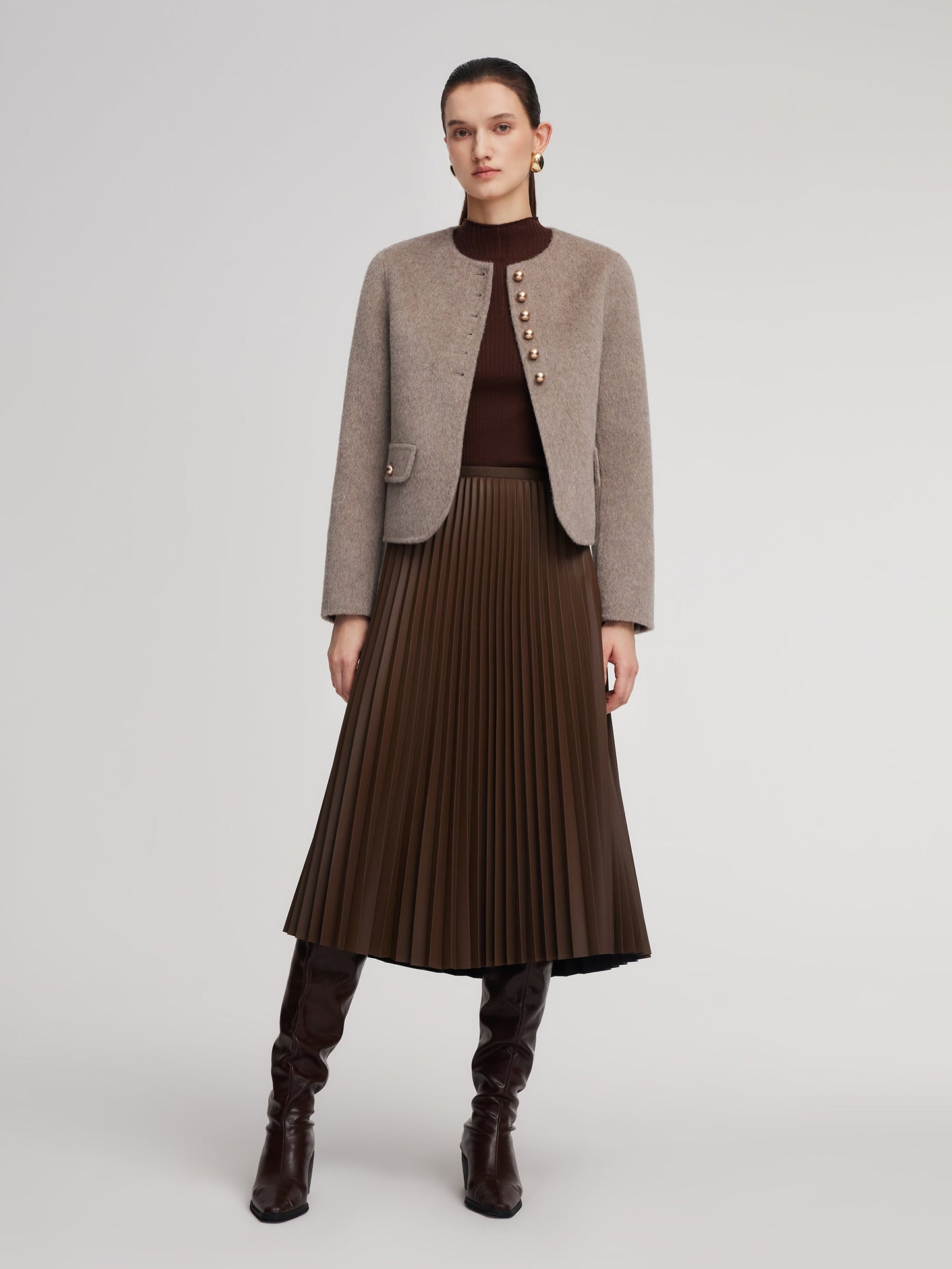 Alpaca Wool Blend Round Neck Women Jacket