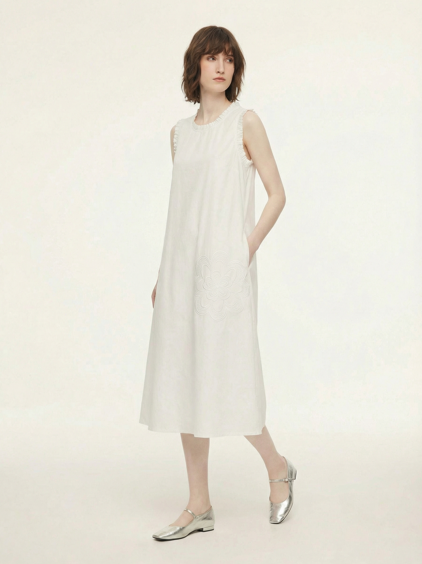 100% Cotton Rope Embroidered Women Sleeveless Maxi Dress