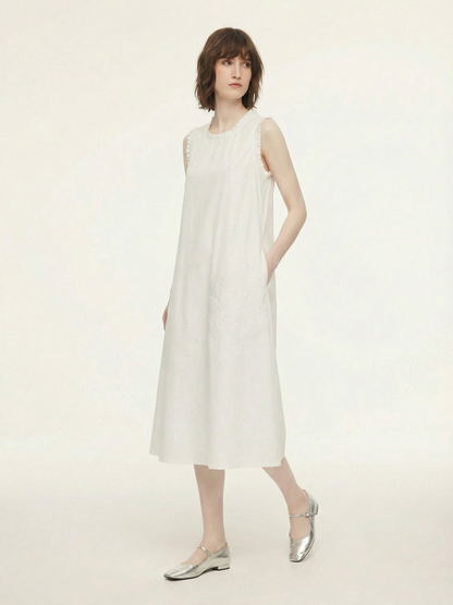 100% Cotton Rope Embroidered Women Sleeveless Maxi Dress