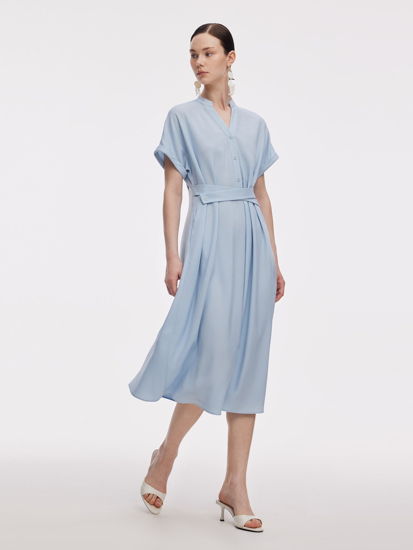 100% Acetate Adjustable Waist Women Midi Dress