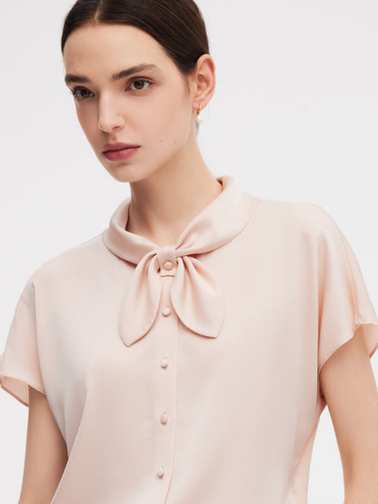 22MM Mulberry Silk Women Bow Tie Neck Shirt