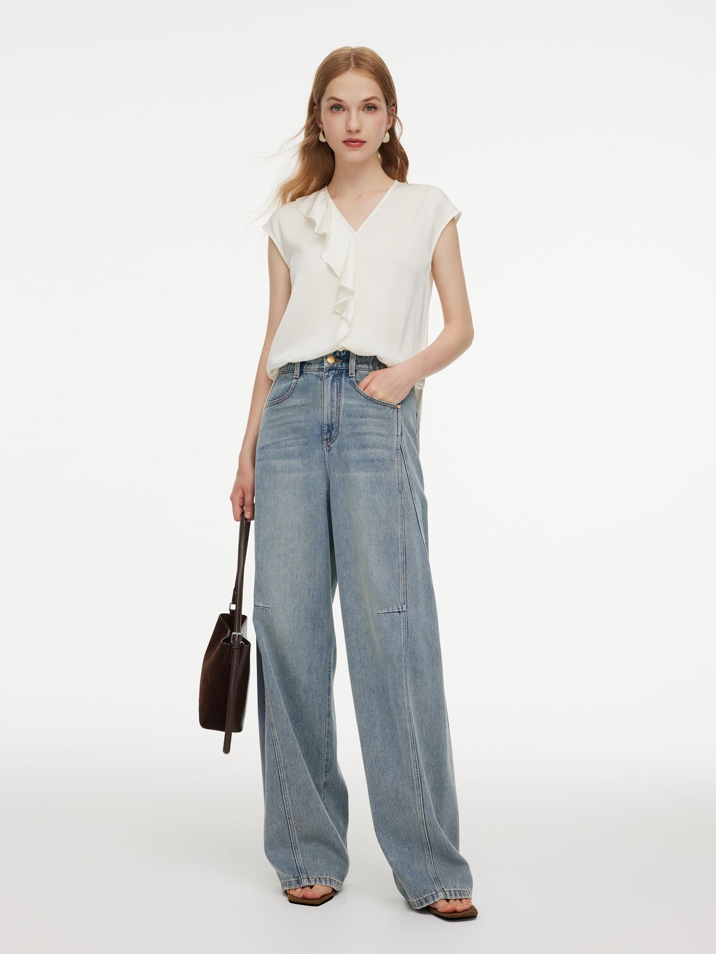 22MM Mulberry Silk Asymmetrical Ruffle Women Blouse