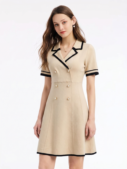 Tencel Blend Contrast Trim Women Lapel Knit Mini Dress