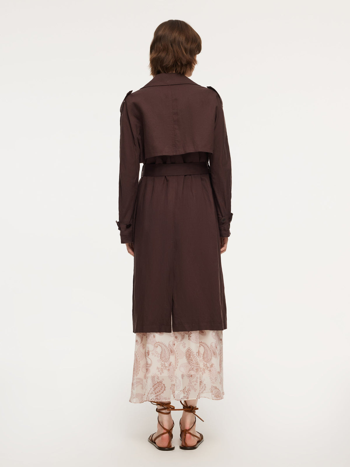 Linen Blend Women Belted Trench Coat