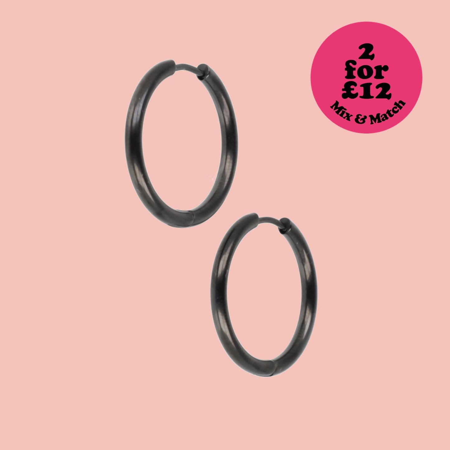 25mm Stainless Steel Hoop Earrings (Black)