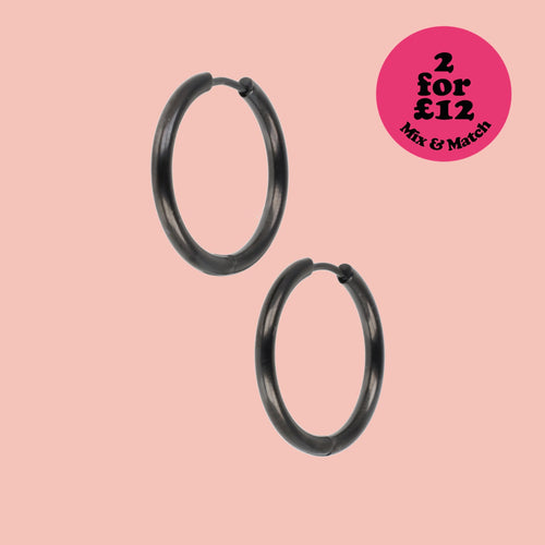 25mm Stainless Steel Hoop Earrings (Black)