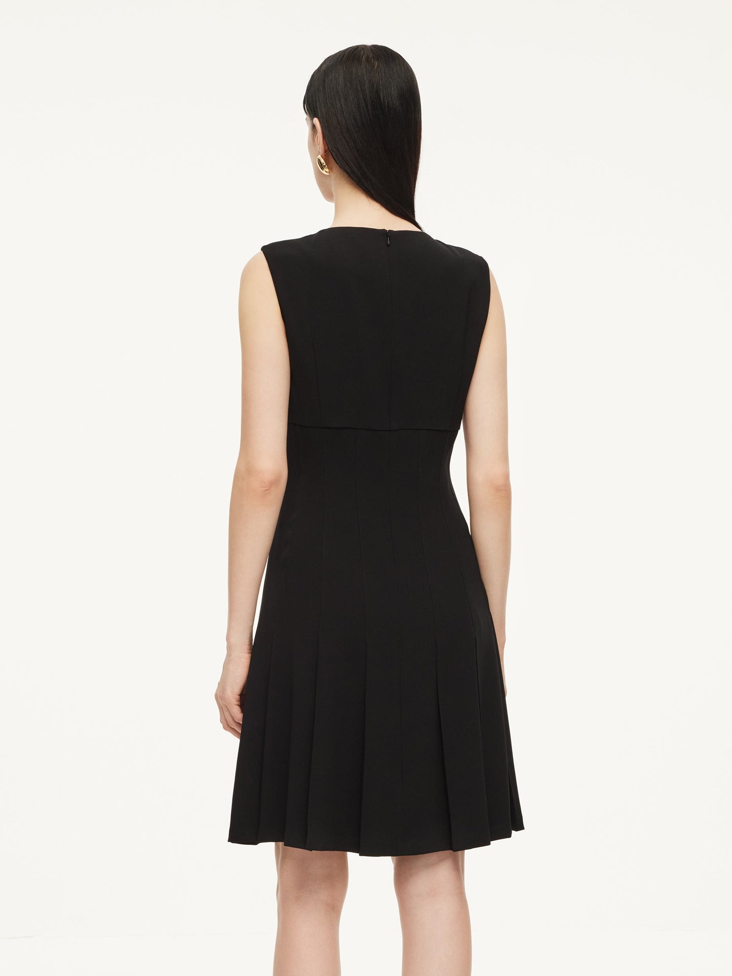 Triacetate Blend Gathered Waist Women Sleeveless Mini Dress