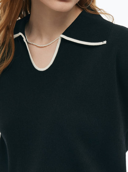 Tencel Blend Contrast Trim Women Knit Top