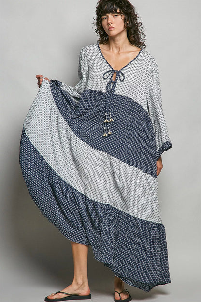 POL Tiered Boho Two-Tone Maxi Dress