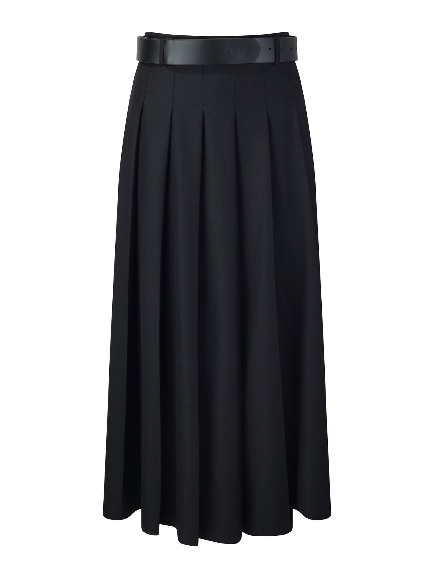 100% Wool Side Slit Women Pleated Skirt With Belt