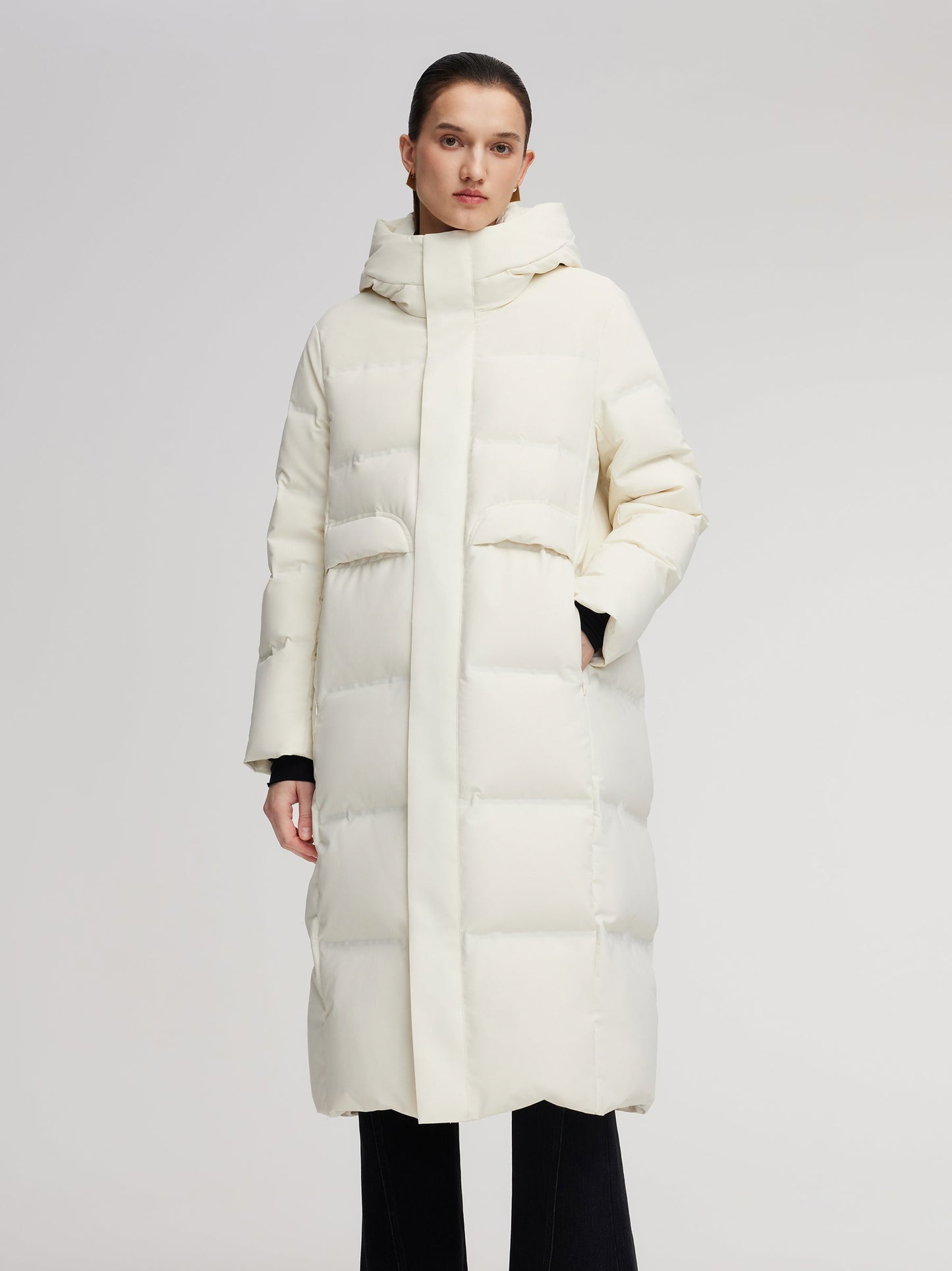 Thermal Tech Back Hooded Unisex Long Goose Down Coat