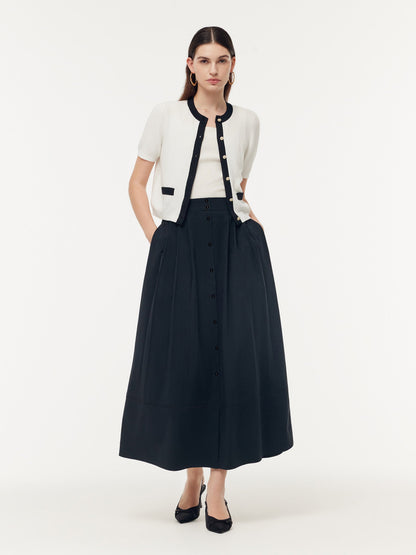 A Line Elastic Waist Pleat Women Maxi Skirt