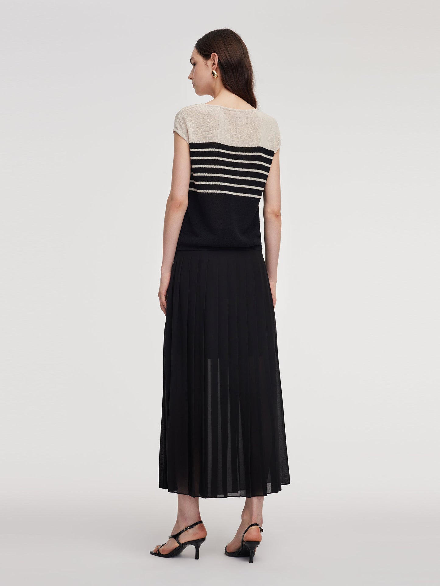 Adjustable Waist Side Slit Women Pleated Skirt